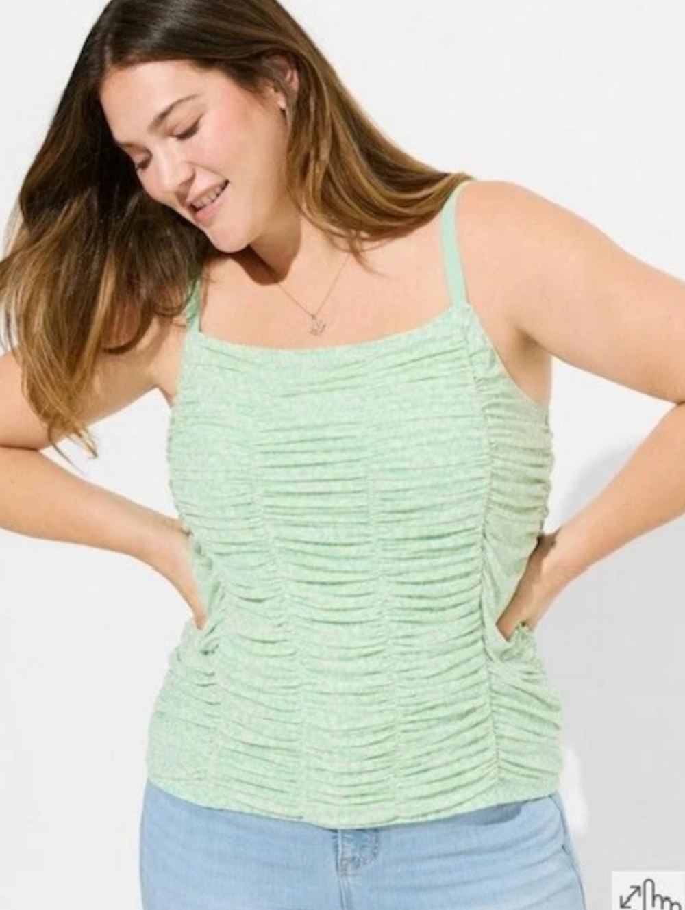 Torrid Mesh Cropped Shirred Cami Mint Green Floral Size 1 NWOT
